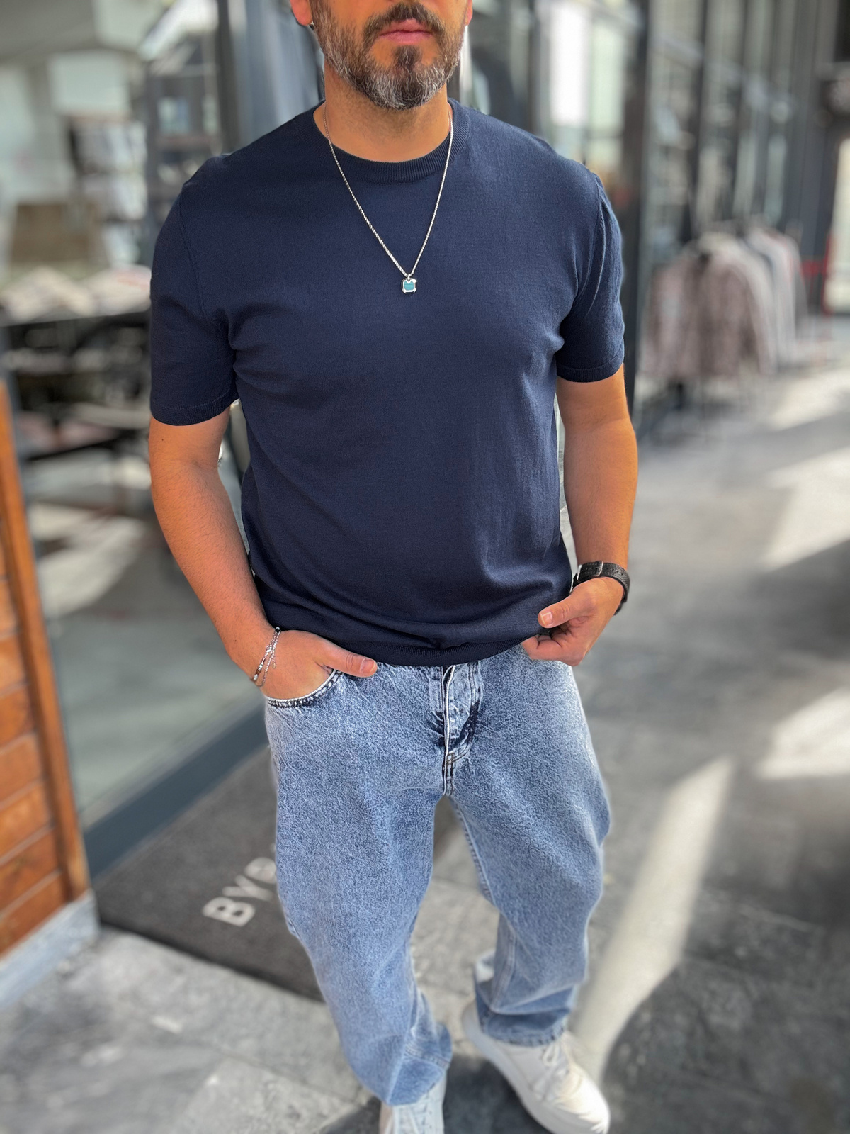 Lacivert Basic Triko T-Shirt G-16360