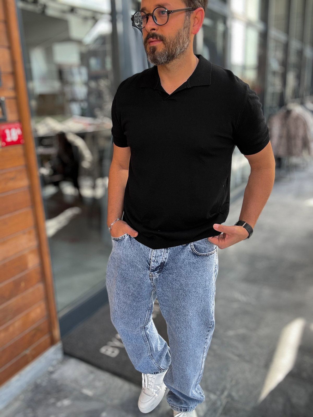 Siyah Basic Polo Yaka Triko T-Shirt G-17190