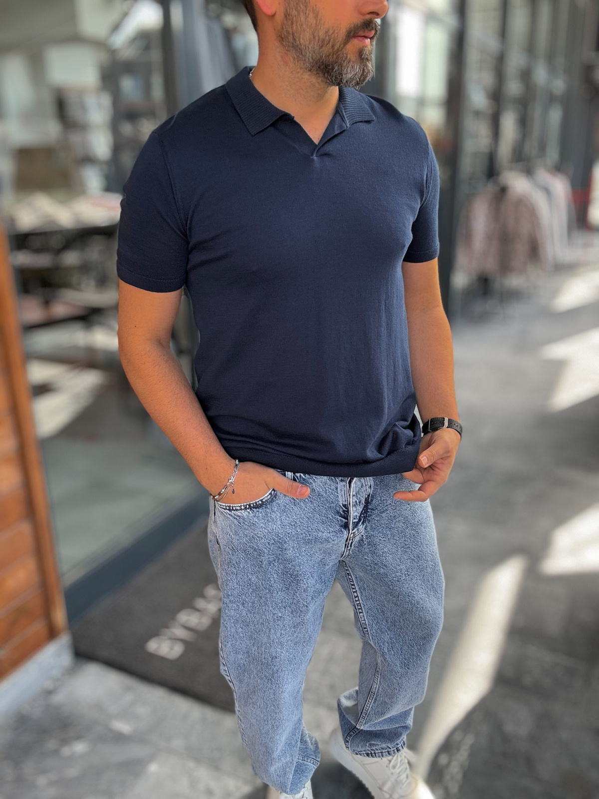 Lacivert Basic Polo Yaka Triko T-Shirt G-17190