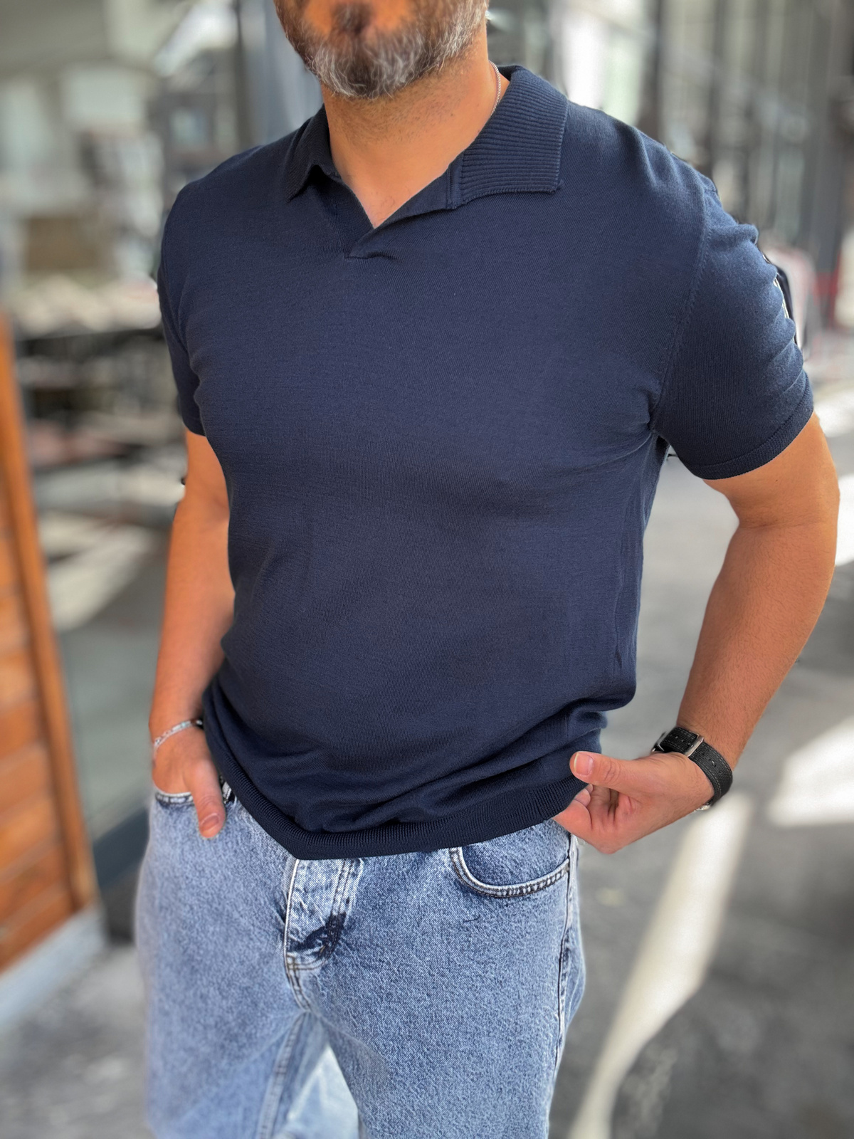 Lacivert Basic Polo Yaka Triko T-Shirt G-17190