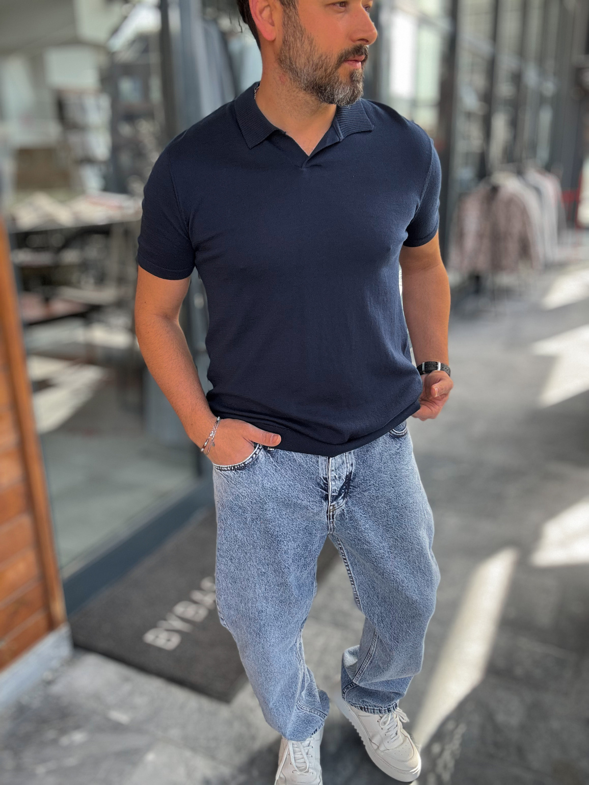 Lacivert Basic Polo Yaka Triko T-Shirt G-17190