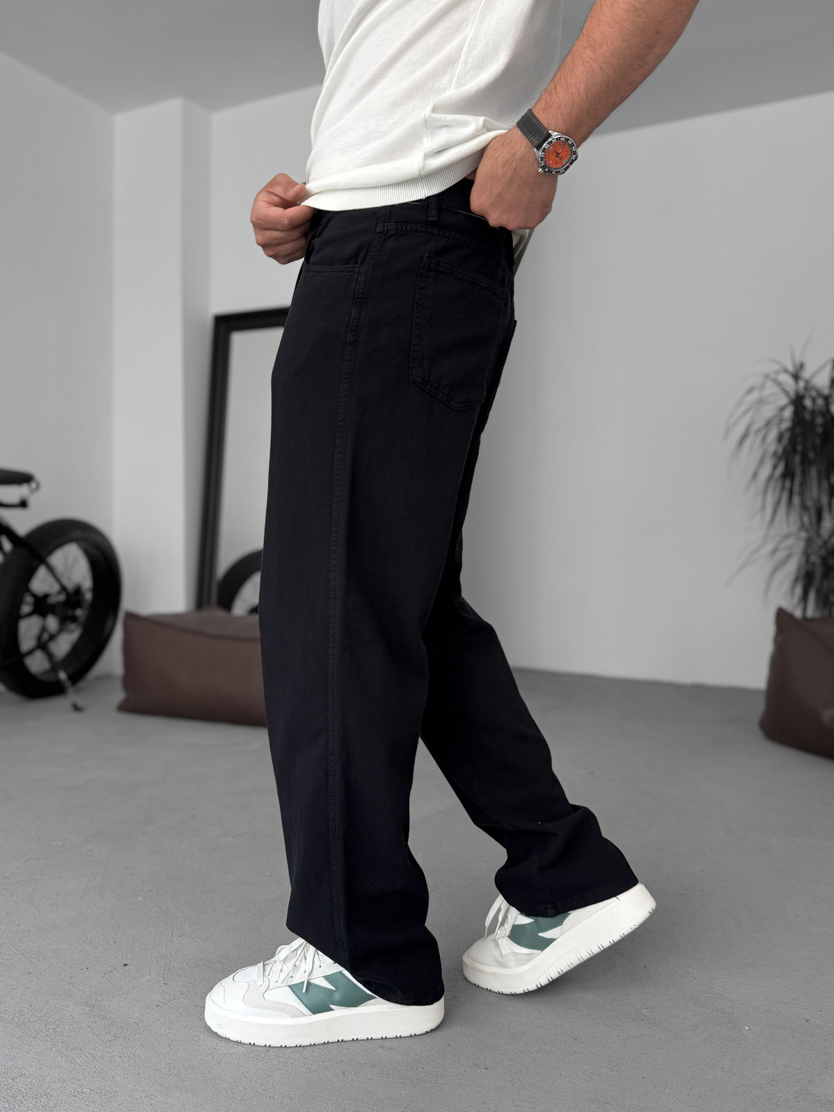 Siyah Dokulu Basic Baggy Pantolon RES-1076