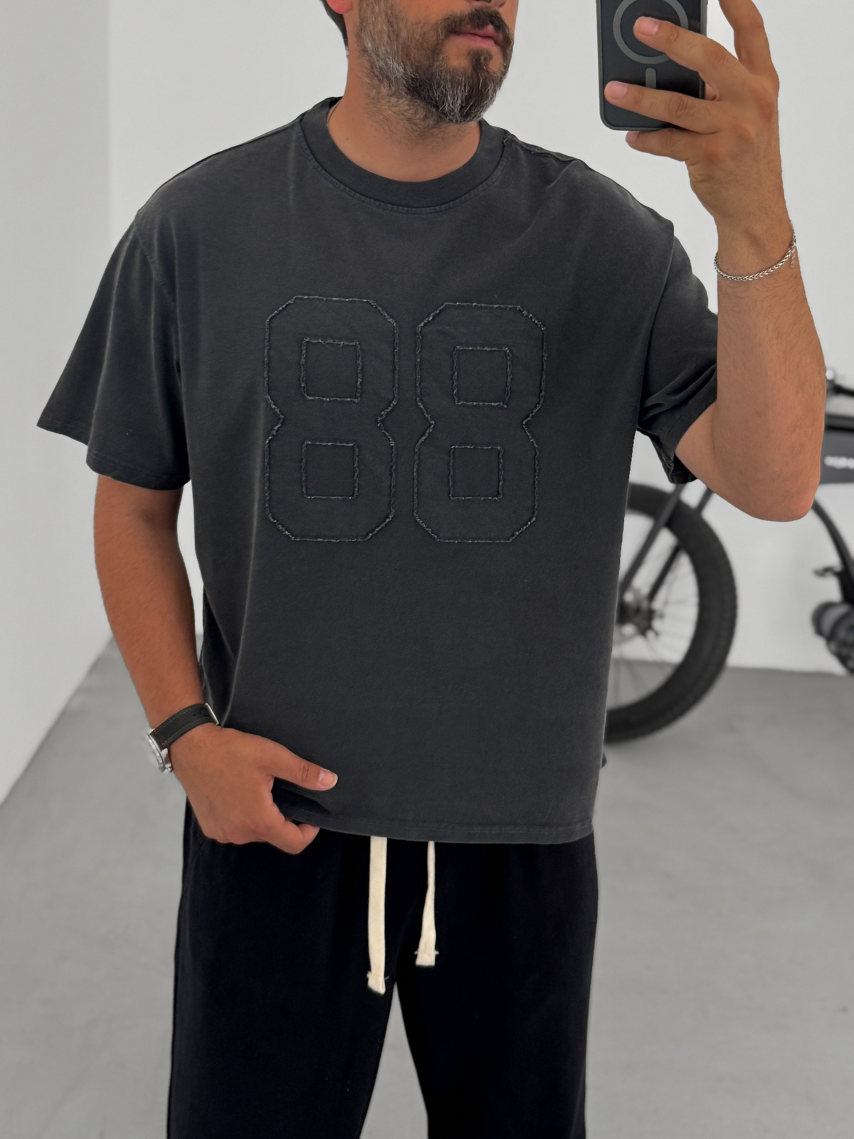 Antrasit 88 Patchli Yıkamalı T-Shirt C-1771