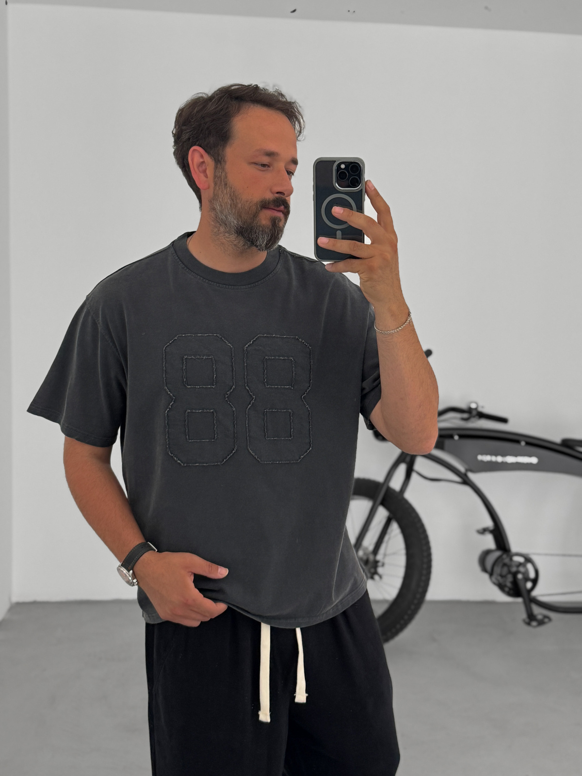 Antrasit 88 Patchli Yıkamalı T-Shirt C-1771
