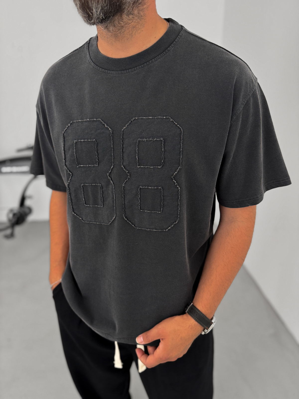 Antrasit 88 Patchli Yıkamalı T-Shirt C-1771