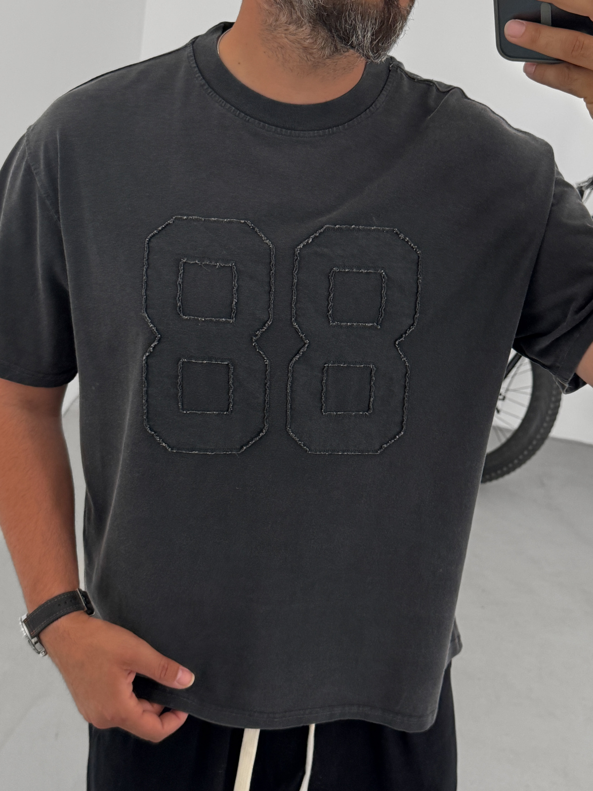 Antrasit 88 Patchli Yıkamalı T-Shirt C-1771