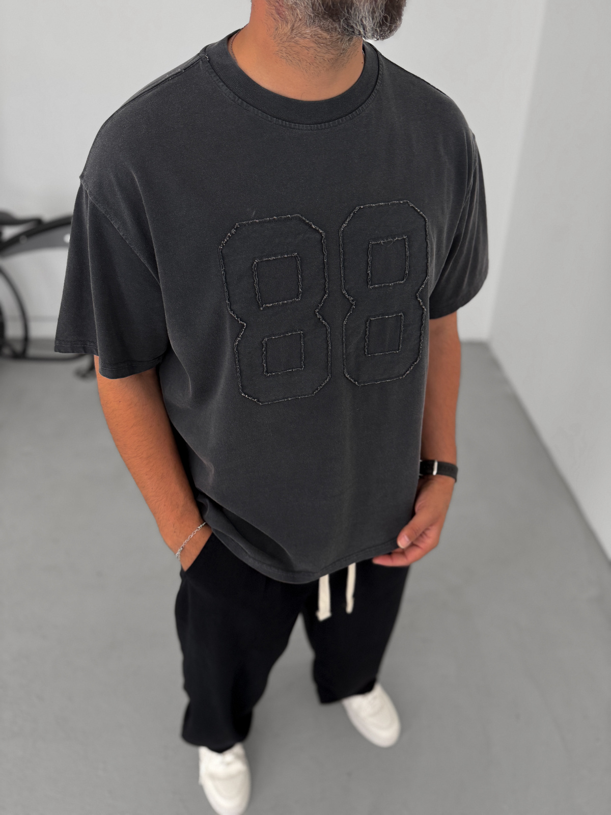 Antrasit 88 Patchli Yıkamalı T-Shirt C-1771