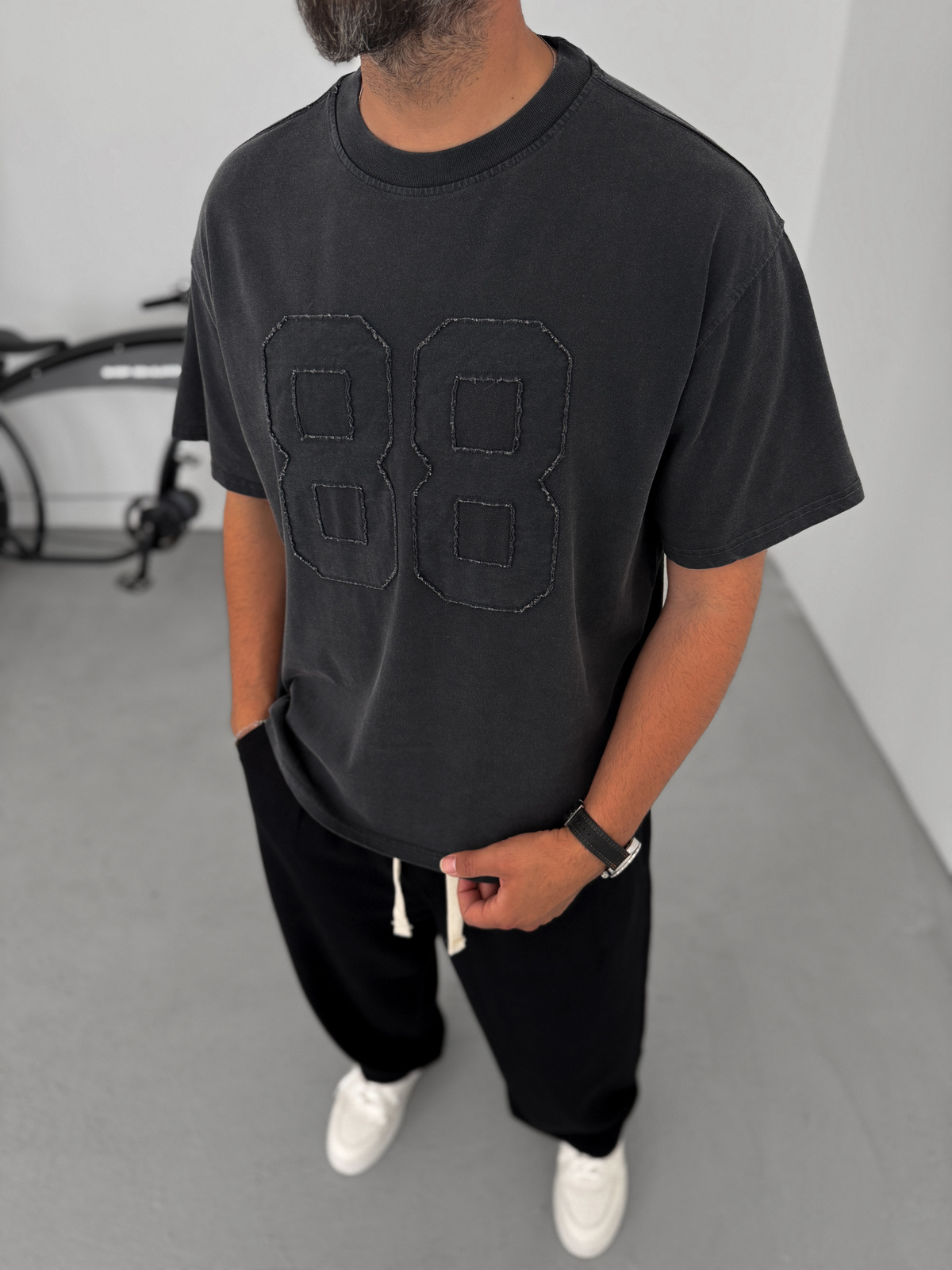 Antrasit 88 Patchli Yıkamalı T-Shirt C-1771