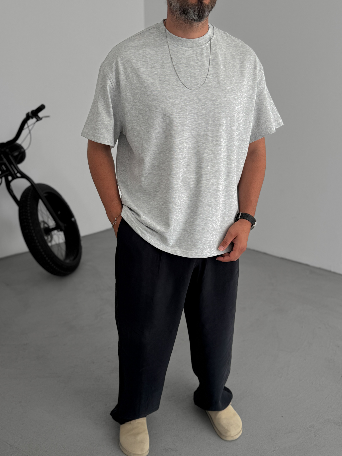 Açık Gri Basic Kalın Kumaş T-Shirt C-1212