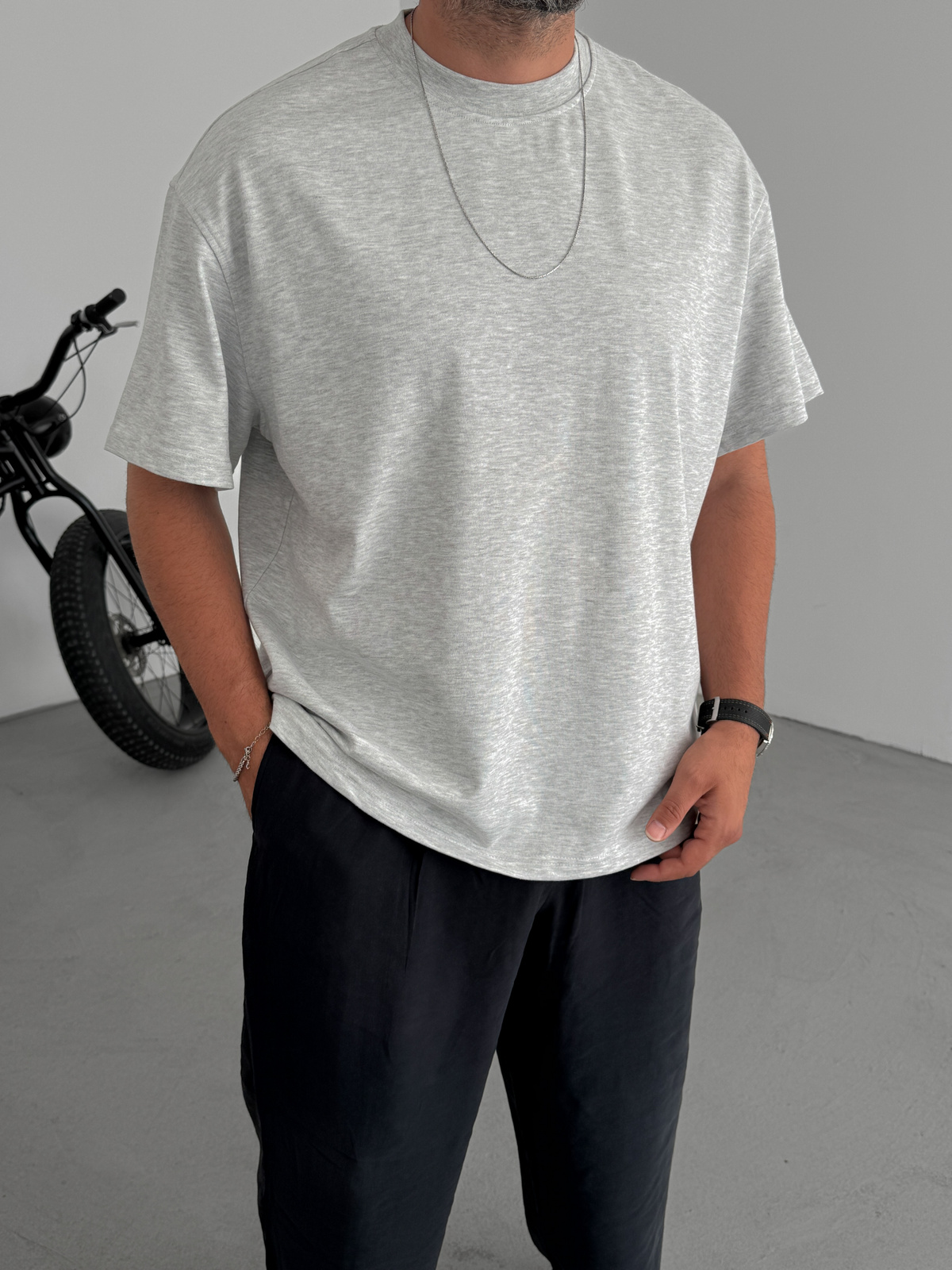 Açık Gri Basic Kalın Kumaş T-Shirt C-1212