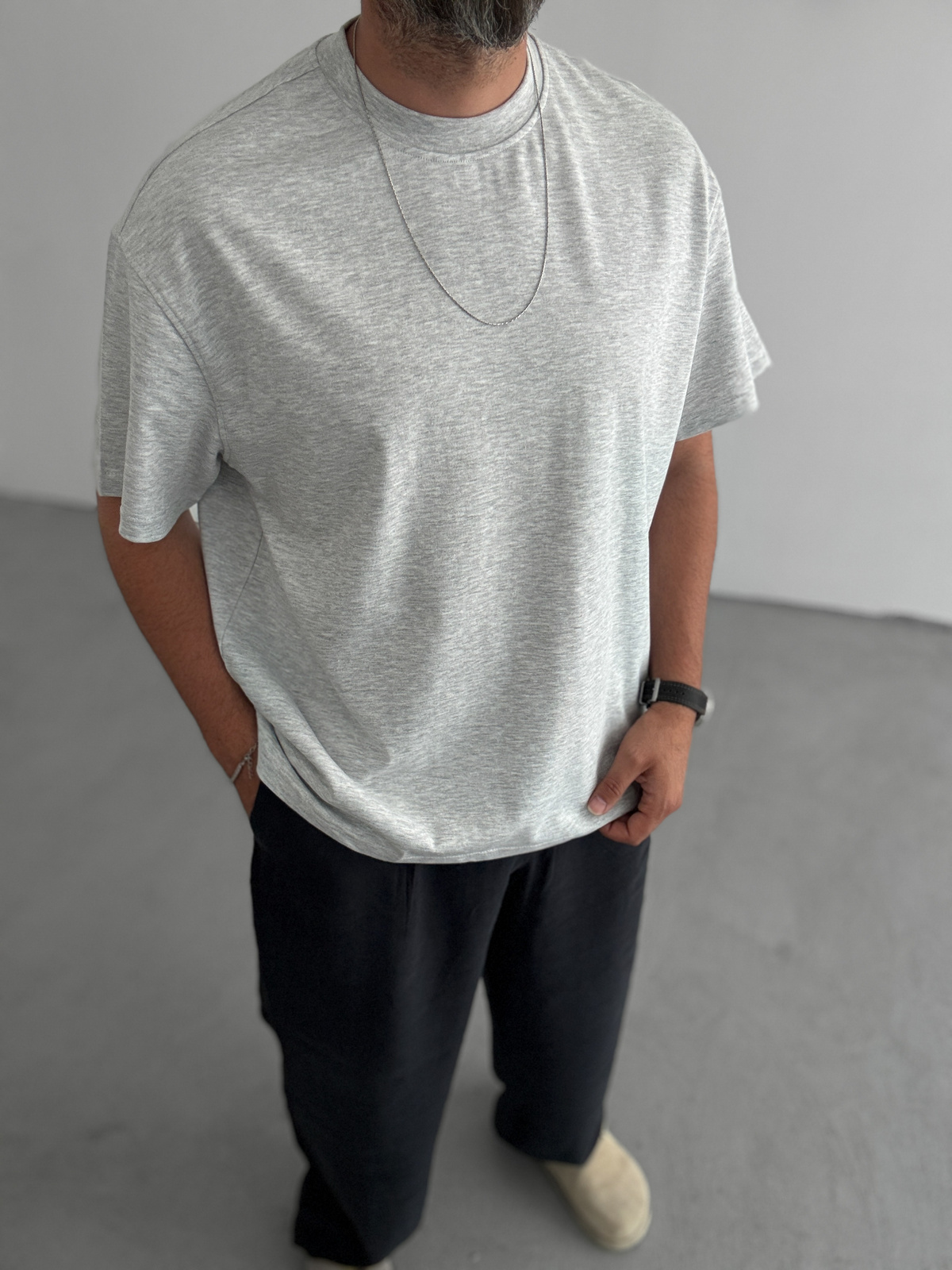 Açık Gri Basic Kalın Kumaş T-Shirt C-1212