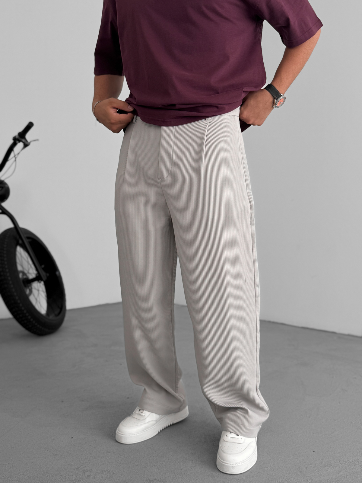 Gri Likralı Fitilli Baggy Pantolon C-06