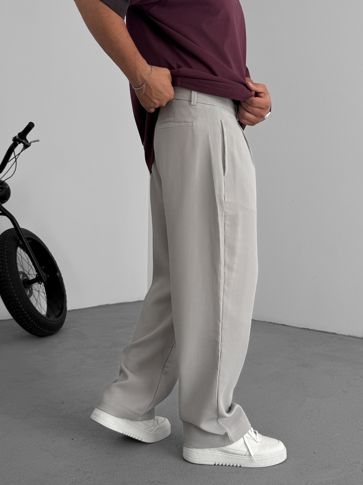 Gri Likralı Fitilli Baggy Pantolon C-06