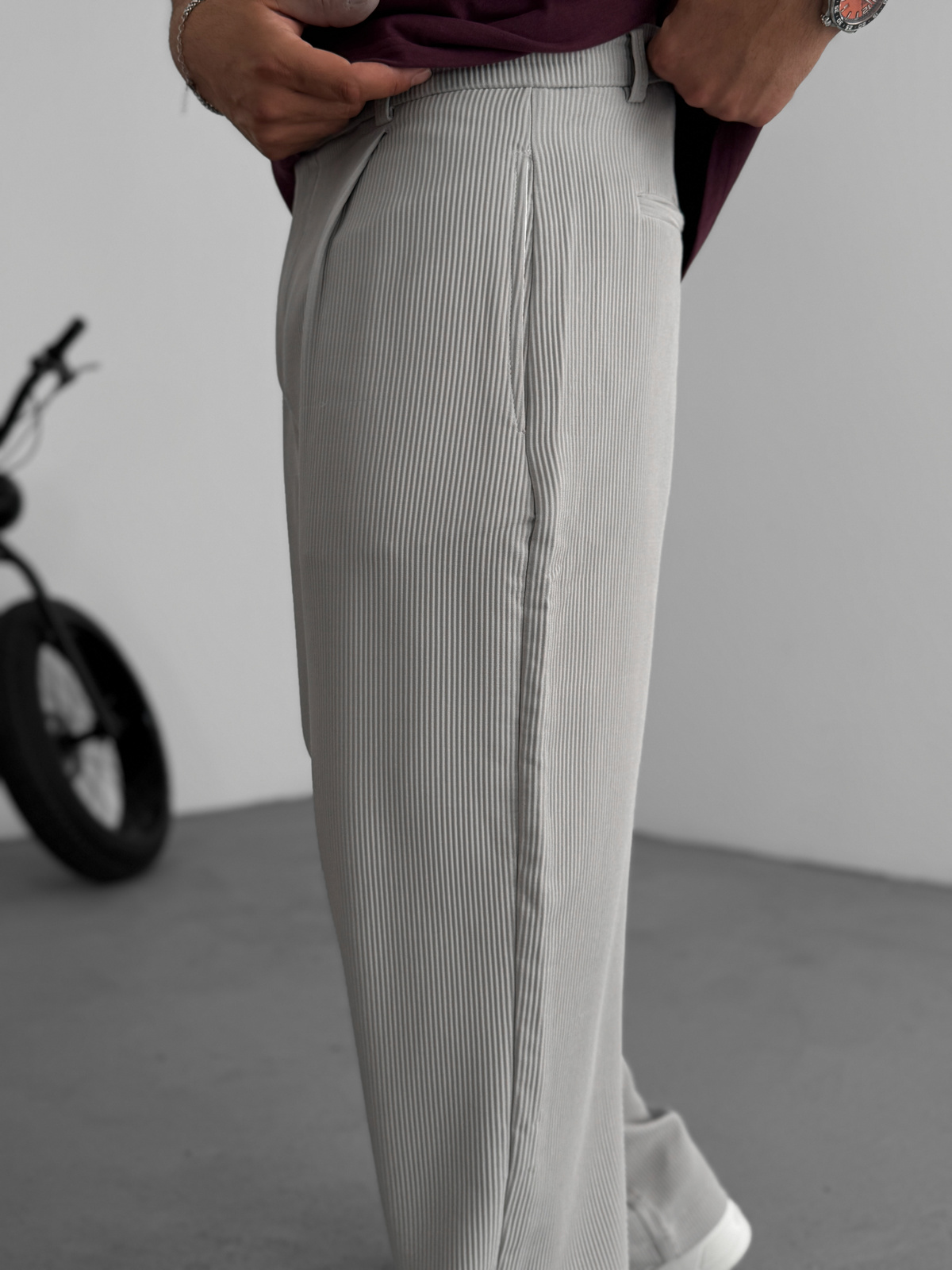 Gri Likralı Fitilli Baggy Pantolon C-06