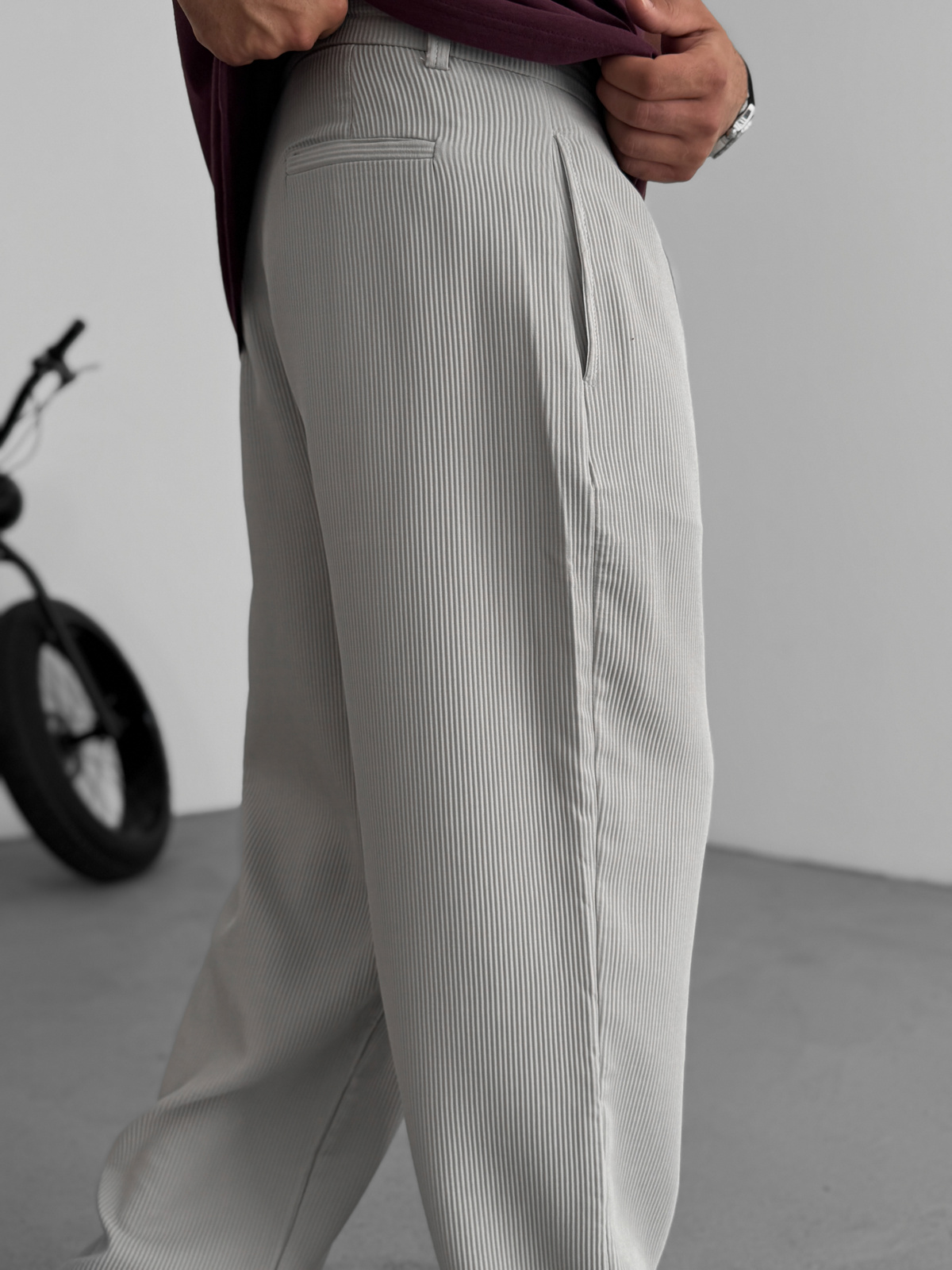 Gri Likralı Fitilli Baggy Pantolon C-06