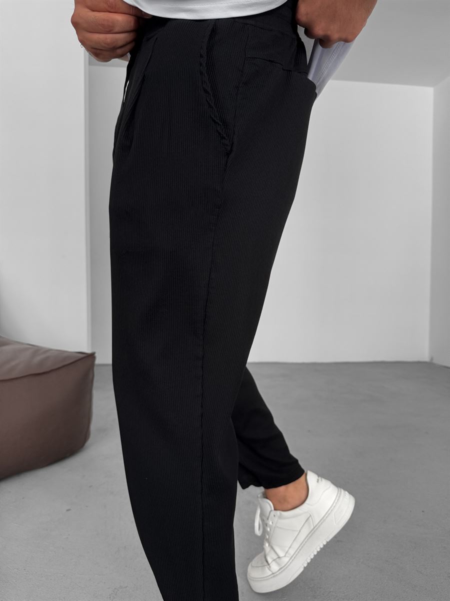 Siyah Fitilli Likralı Boyfriend Pantolon C-6529