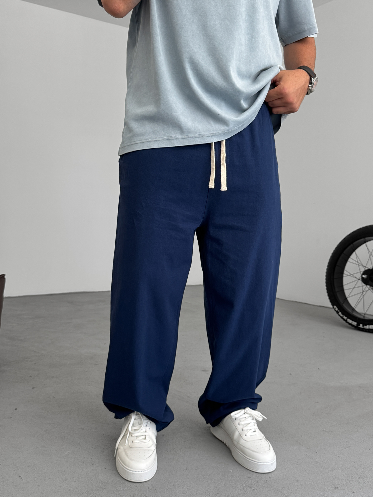 Lacivert Pamuk Keten Baggy Pantolon ES-15