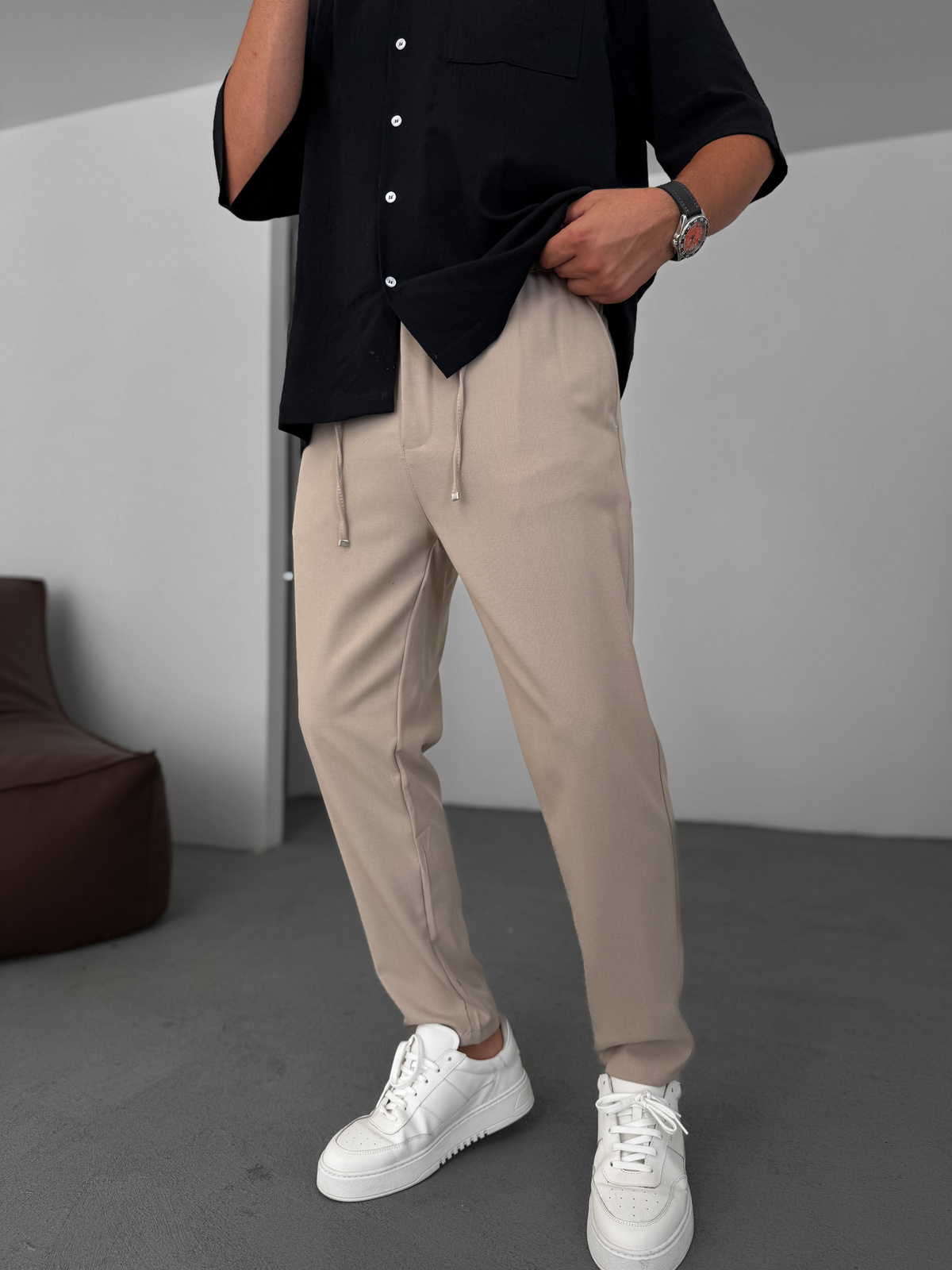 Bej Relaxed Fit Kumaş Pantolon KE-1047
