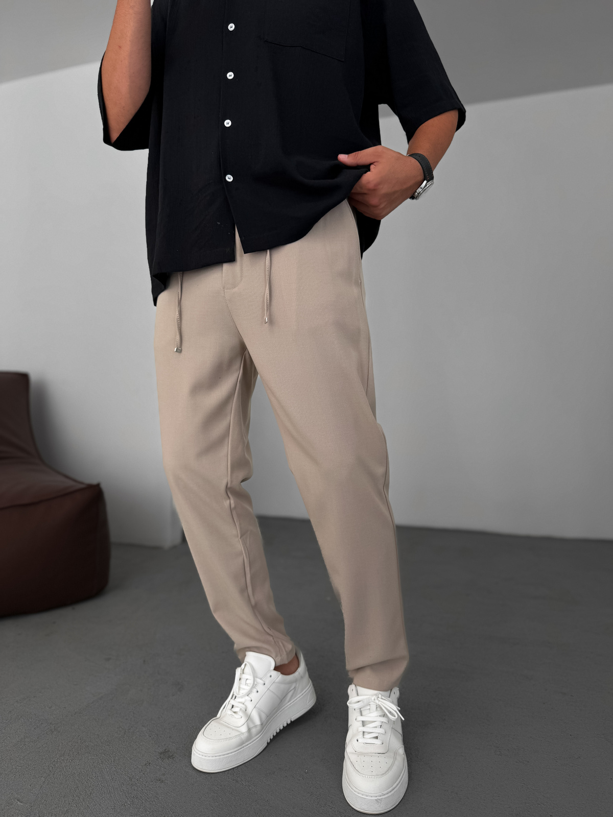 Bej Relaxed Fit Kumaş Pantolon KE-1047