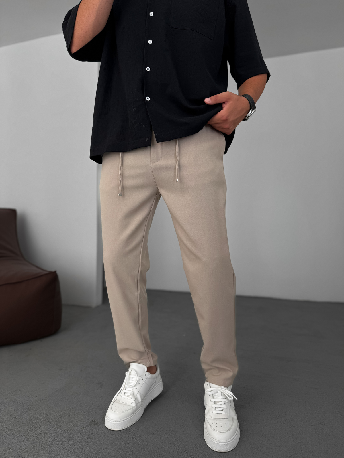 Bej Relaxed Fit Kumaş Pantolon KE-1047