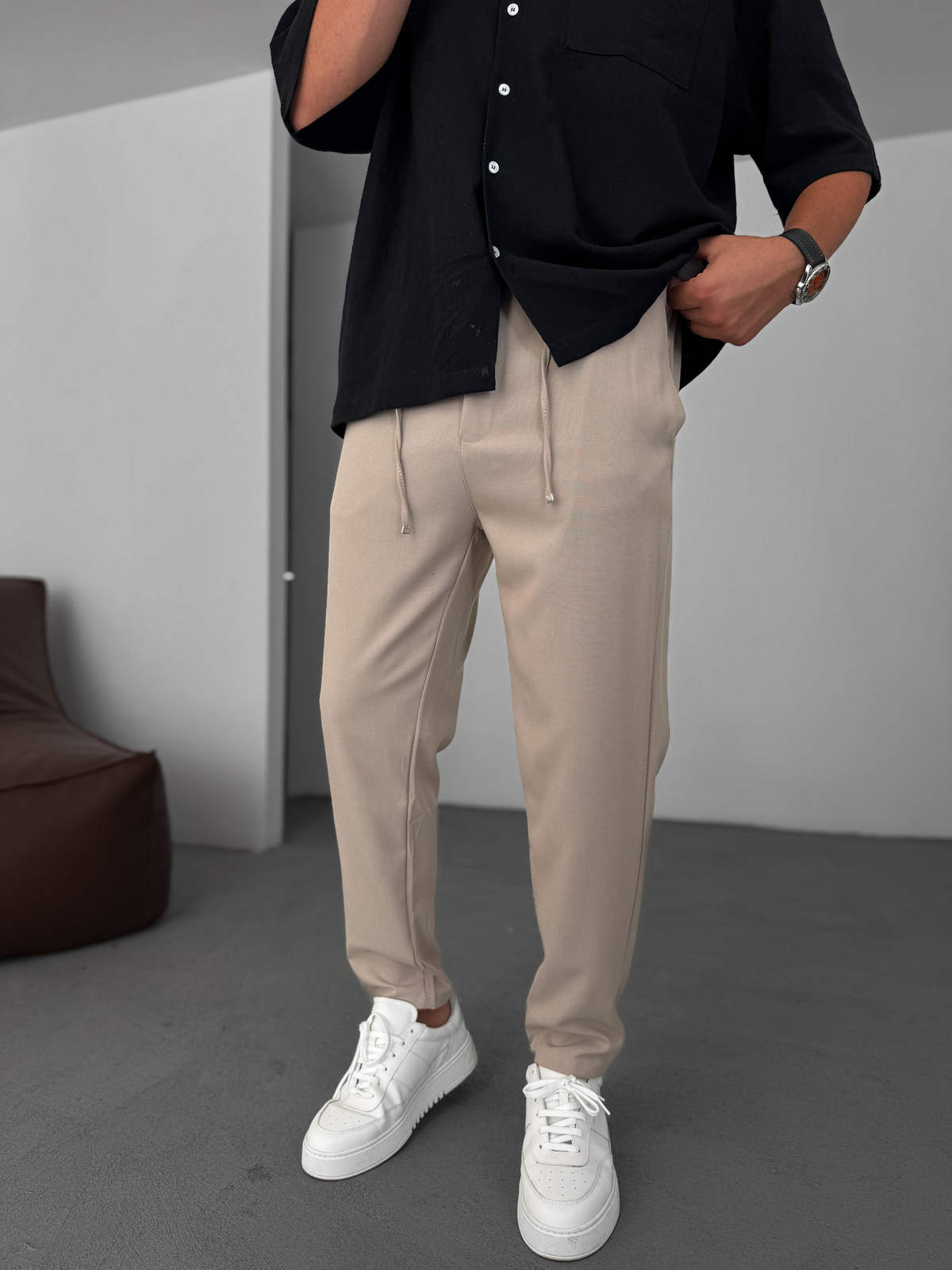 Bej Relaxed Fit Kumaş Pantolon KE-1047