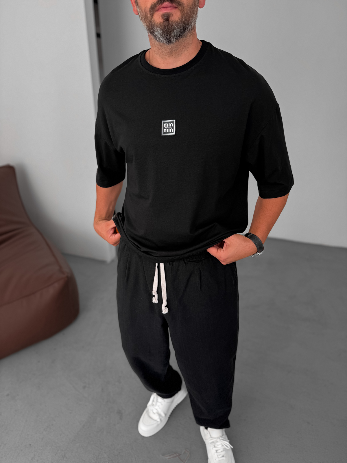 Siyah MIN Patchli Oversize T-Shirt BY-078