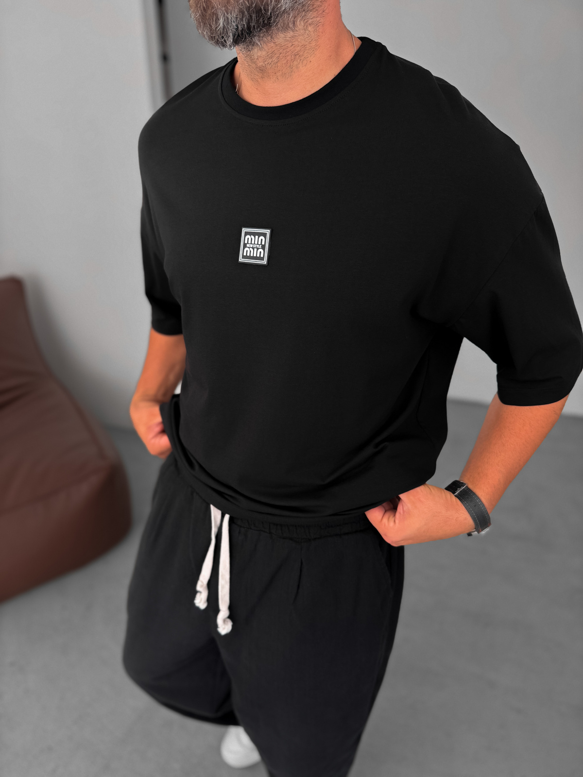 Siyah MIN Patchli Oversize T-Shirt BY-078