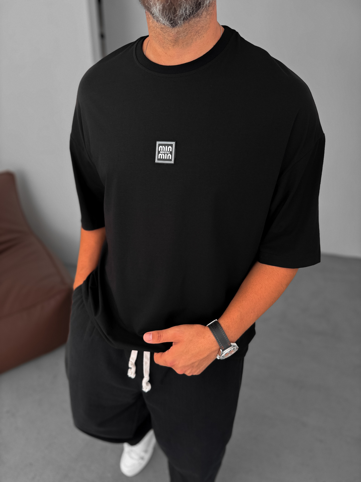 Siyah MIN Patchli Oversize T-Shirt BY-078