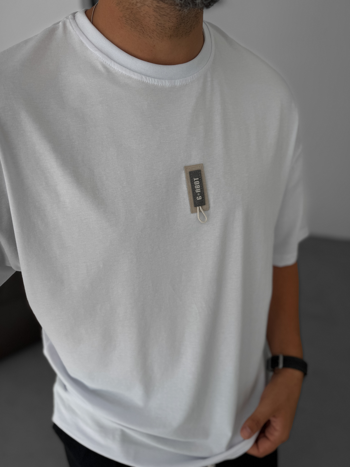 Beyaz G- İpli Patchli Oversize T-Shirt BY-080