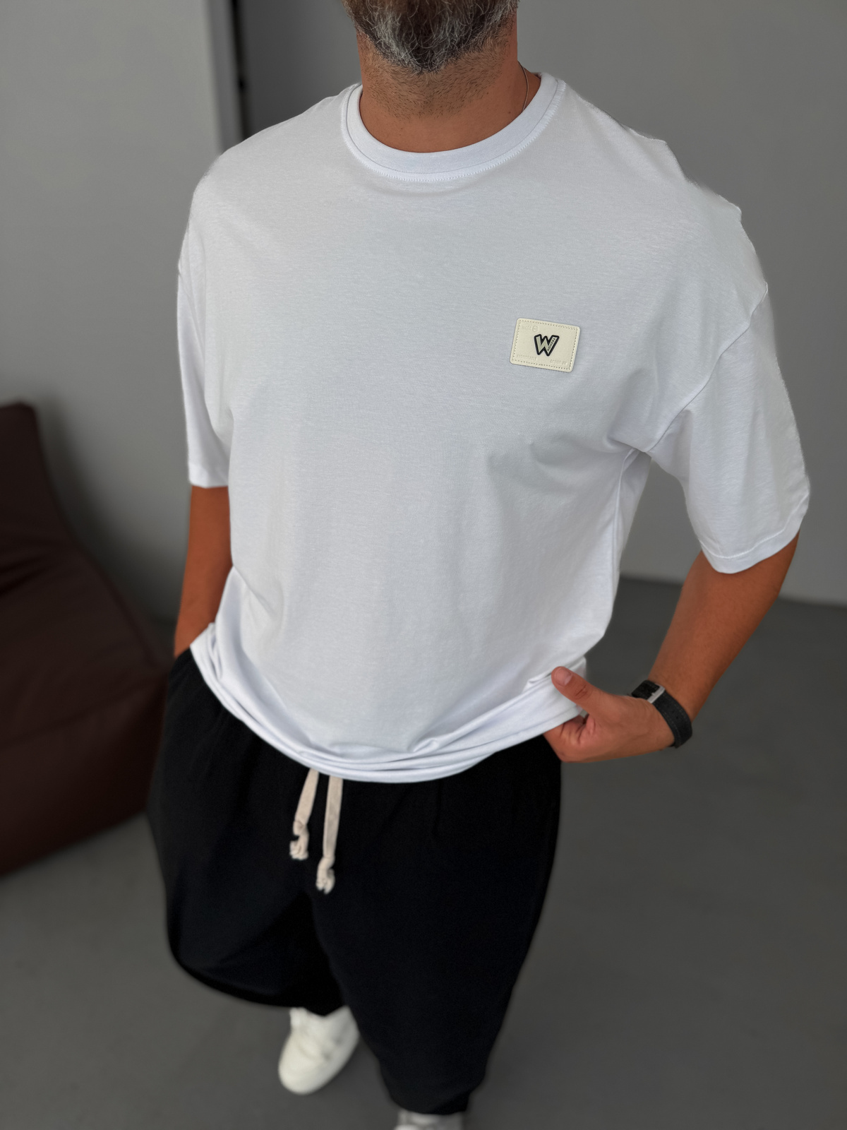 Beyaz W Patchli Oversize T-Shirt BY-083