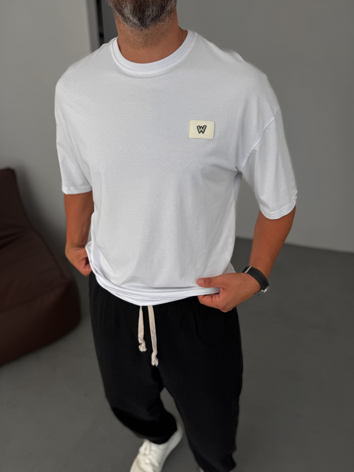Beyaz W Patchli Oversize T-Shirt BY-083