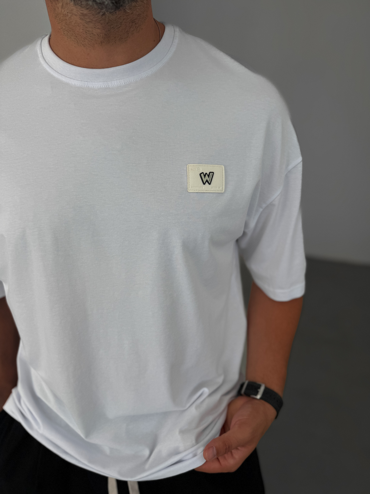Beyaz W Patchli Oversize T-Shirt BY-083