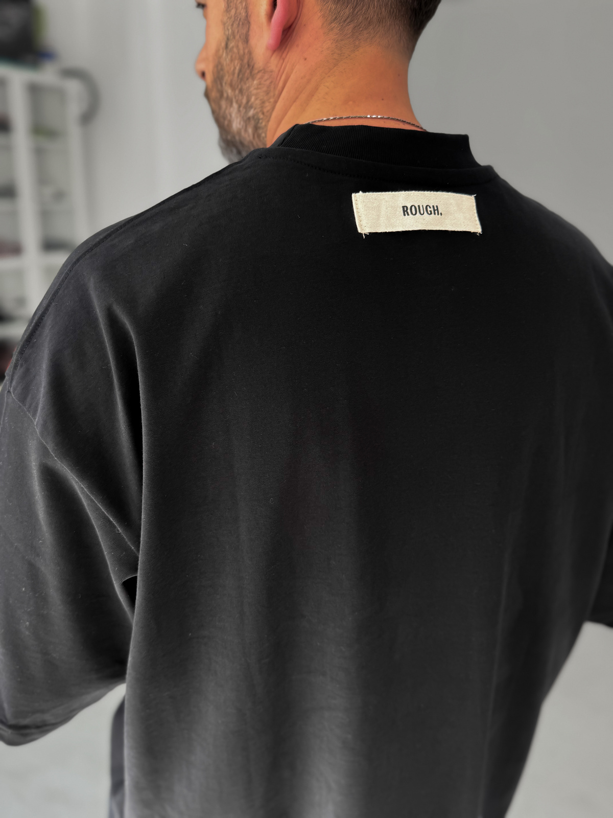 Siyah Rough Baskılı Oversize T-Shirt BS-