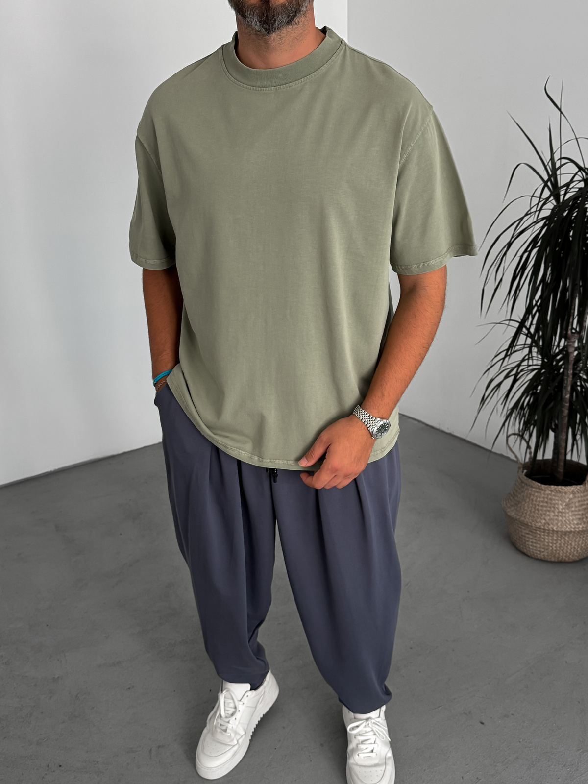 Haki Yıkamalı Basic T-Shirt C-1775/1772/2399