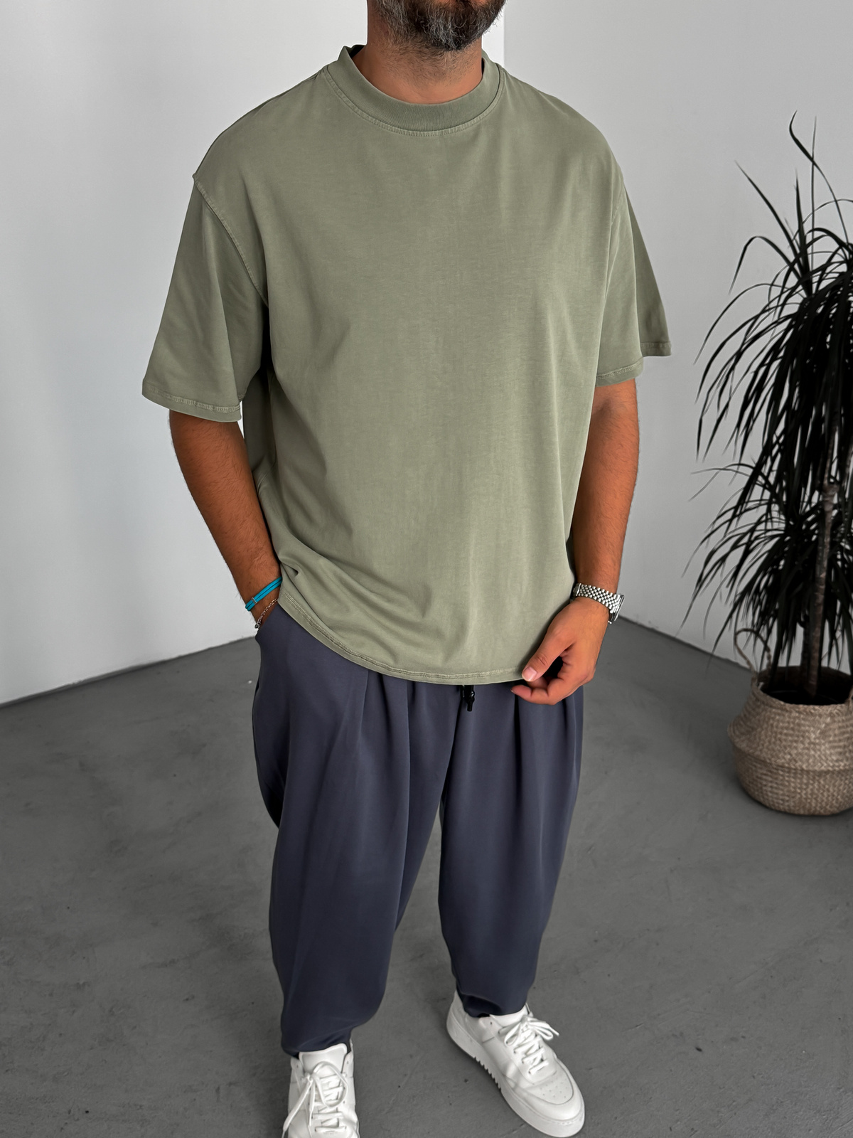 Haki Yıkamalı Basic T-Shirt C-1775/1772/2399