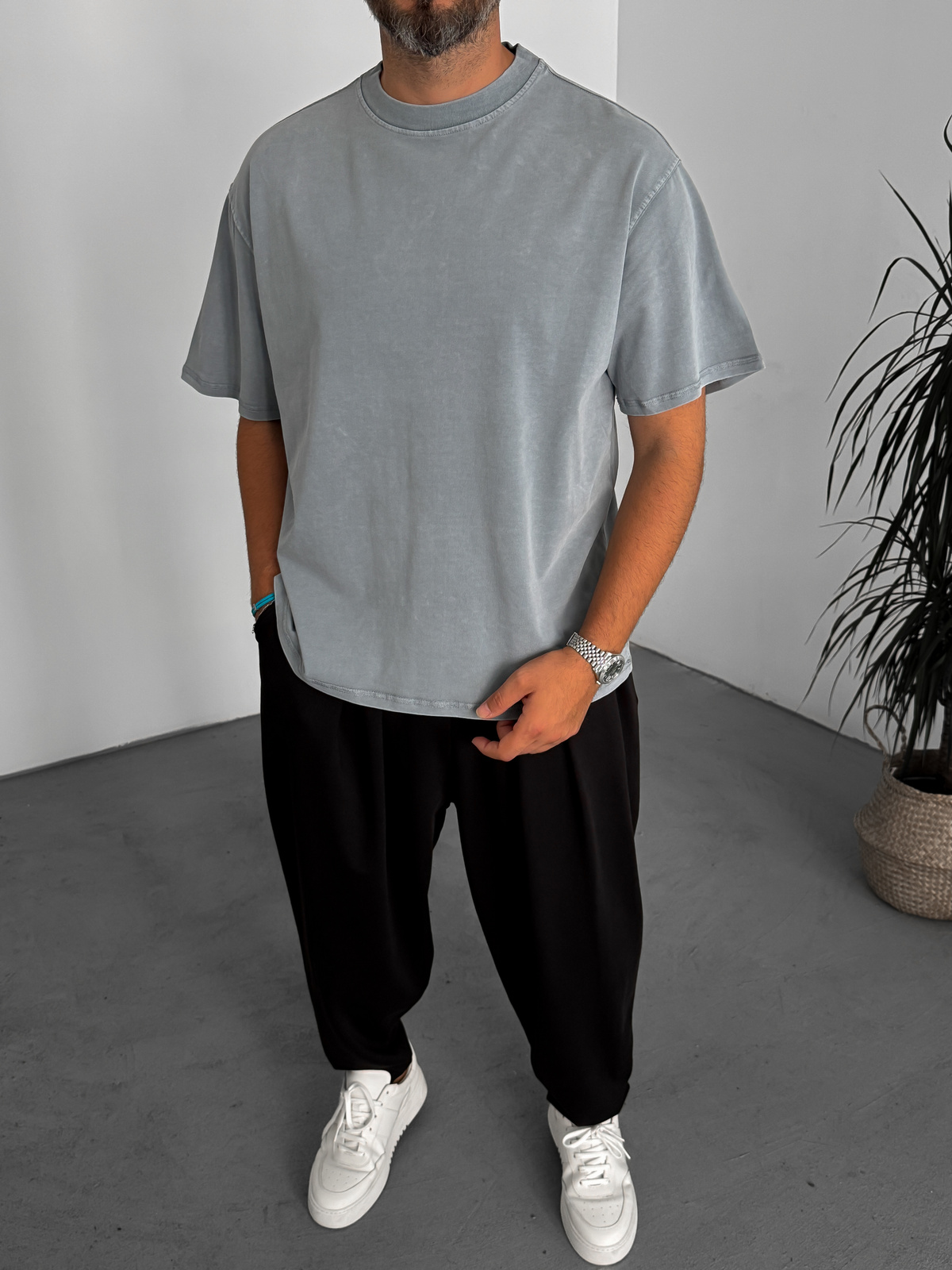 Gri Yıkamalı Basic T-Shirt C-1775/1772/2399