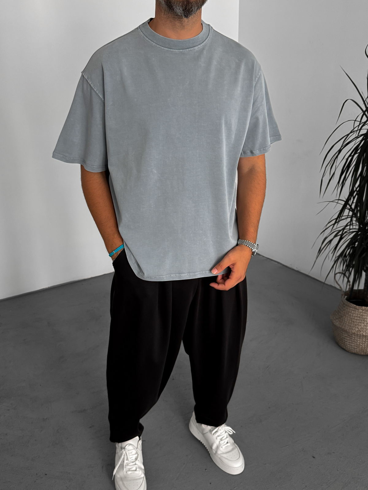 Gri Yıkamalı Basic T-Shirt C-1775/1772/2399