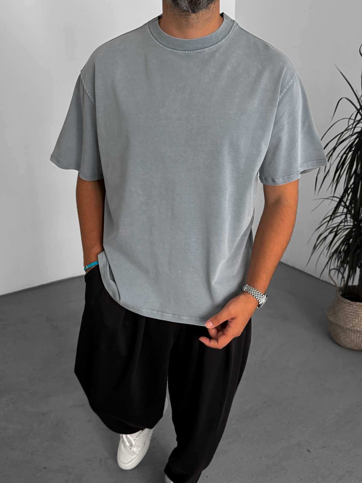 Gri Yıkamalı Basic T-Shirt C-1775/1772/2399