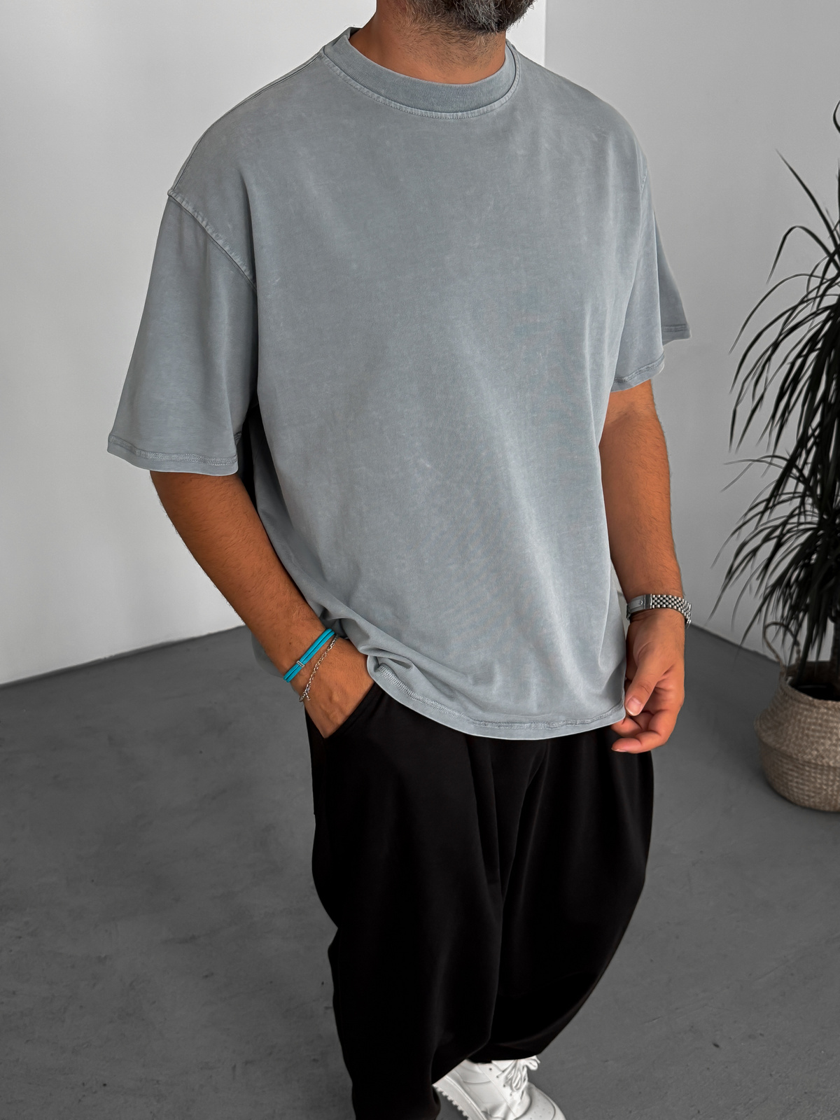 Gri Yıkamalı Basic T-Shirt C-1775/1772/2399