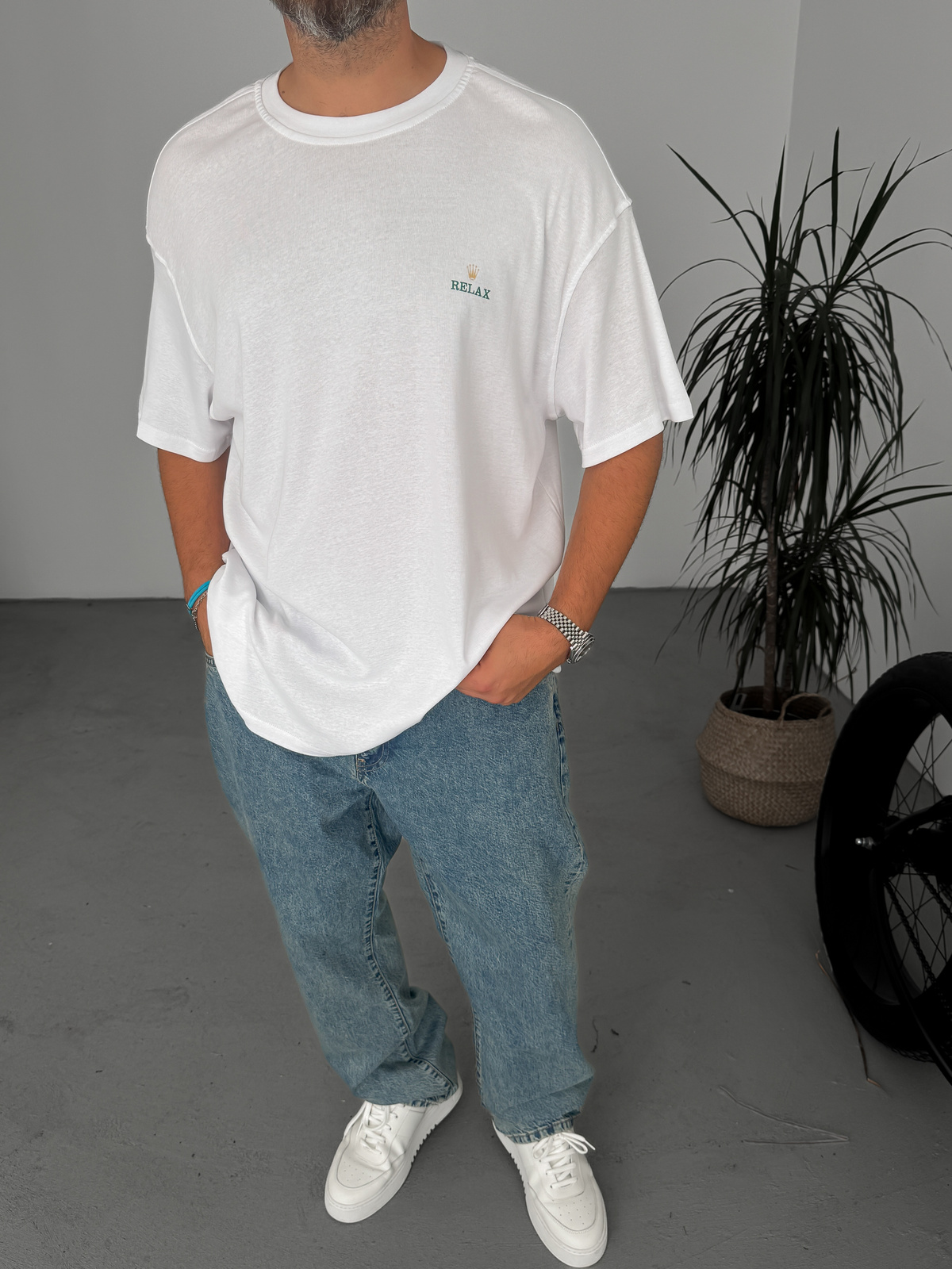 Beyaz Relax Baskılı T-Shirt C-111
