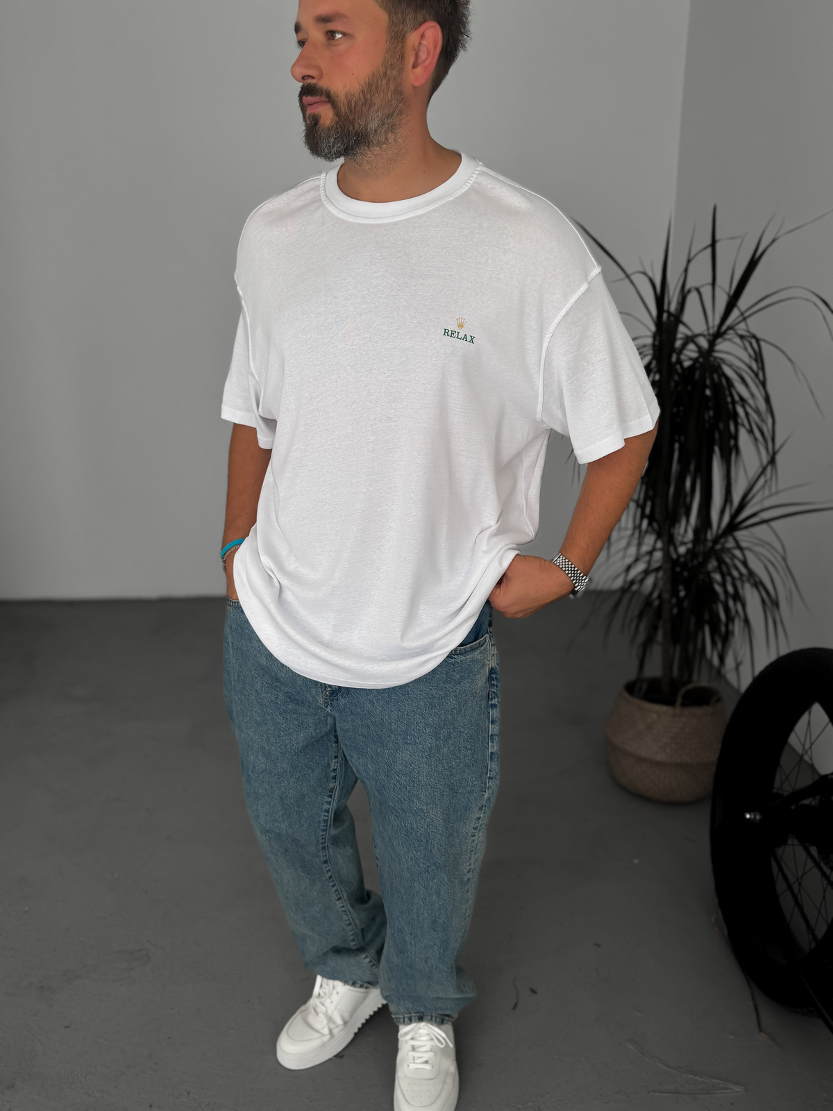 Beyaz Relax Baskılı T-Shirt C-111