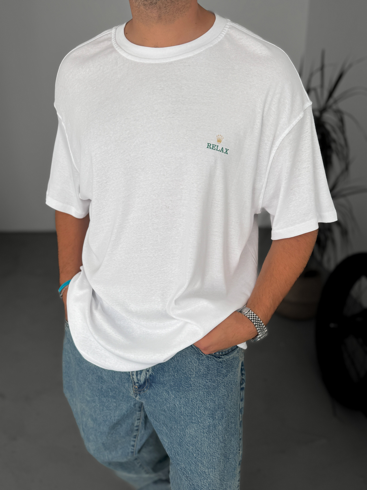 Beyaz Relax Baskılı T-Shirt C-111