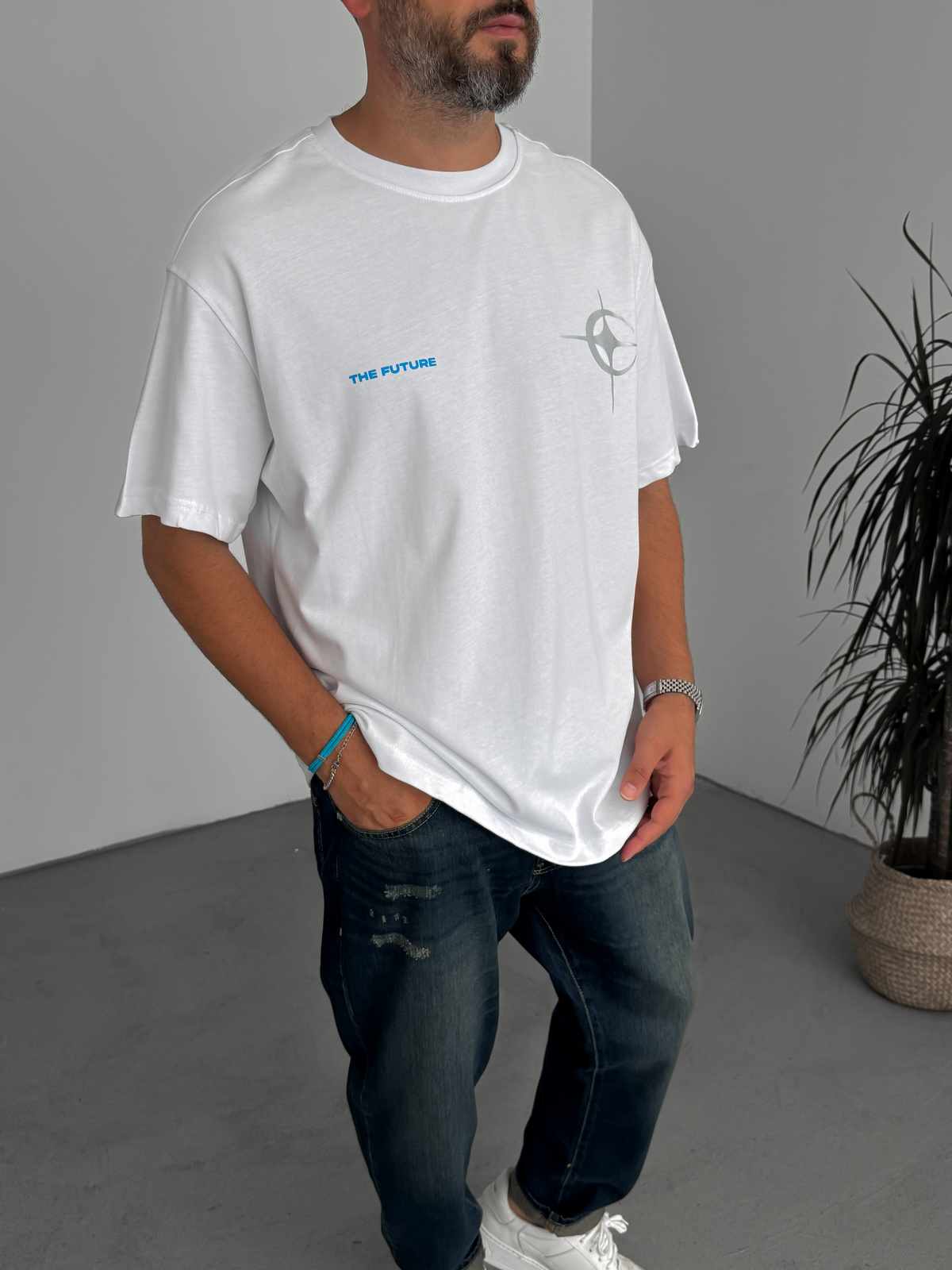 Beyaz Future Baskılı T-Shirt C-083