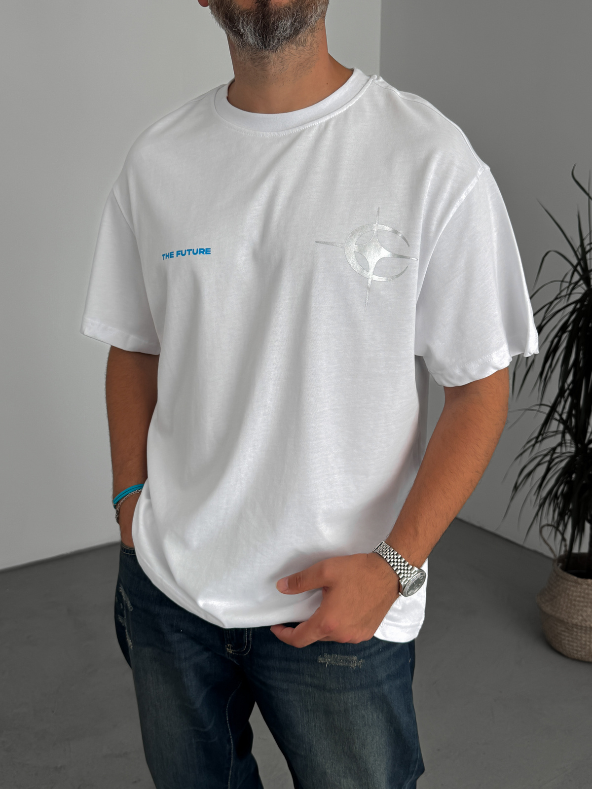 Beyaz Future Baskılı T-Shirt C-083