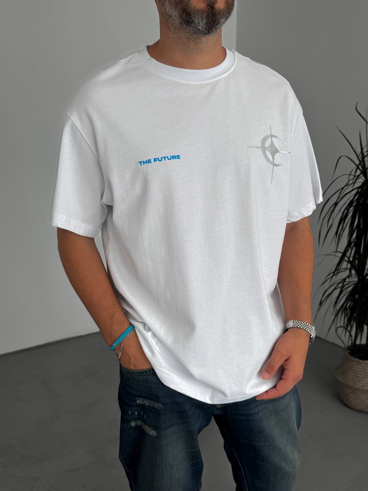 Beyaz Future Baskılı T-Shirt C-083
