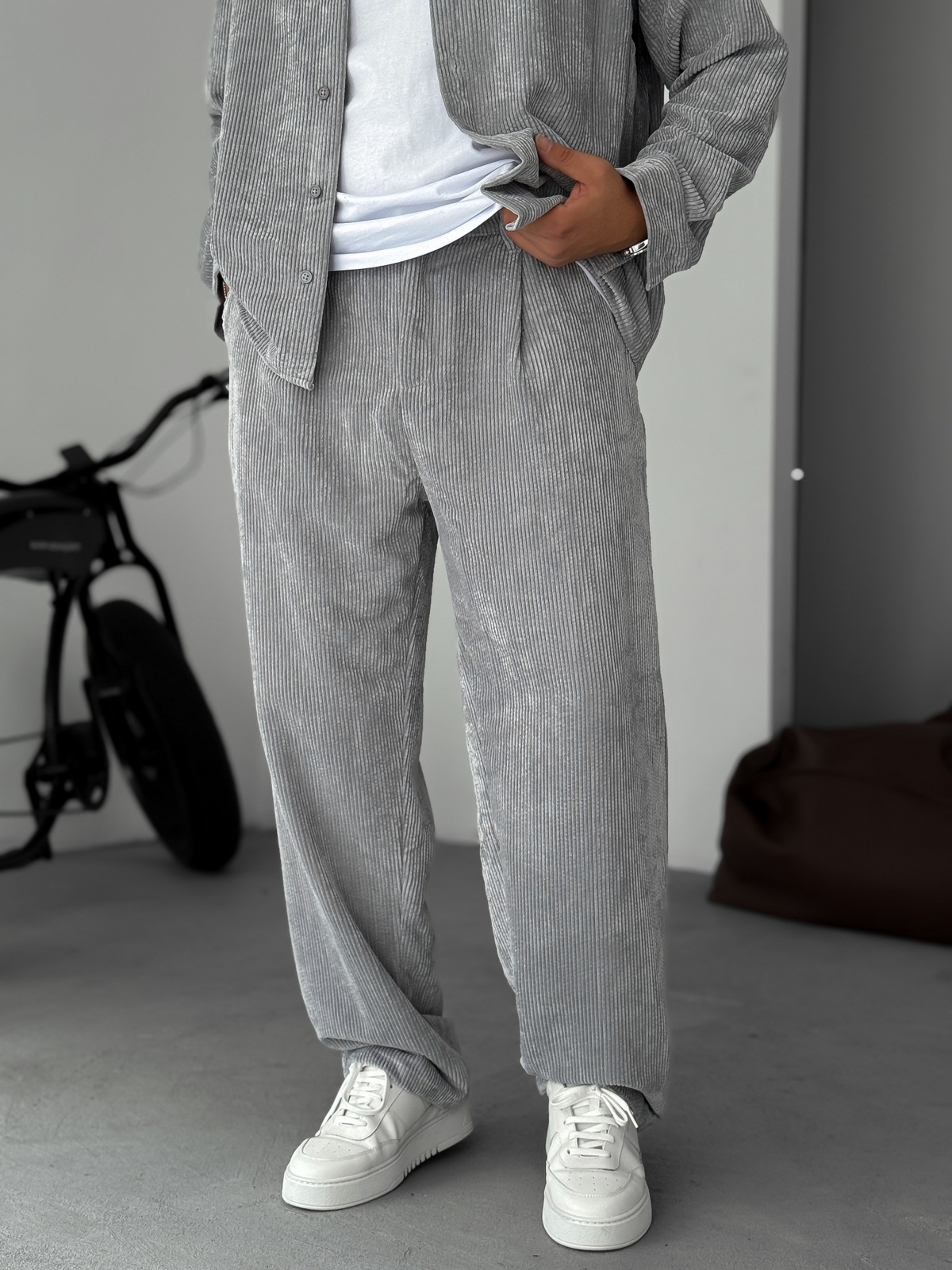 Gri Kadife Baggy Pantolon TW-7016