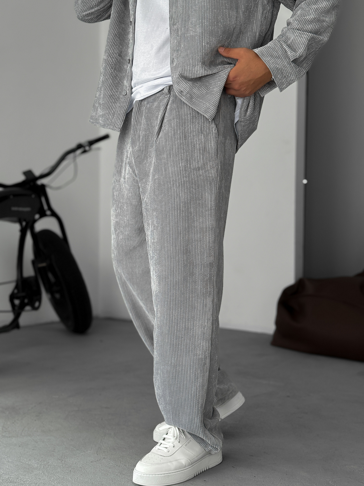 Gri Kadife Baggy Pantolon TW-7016