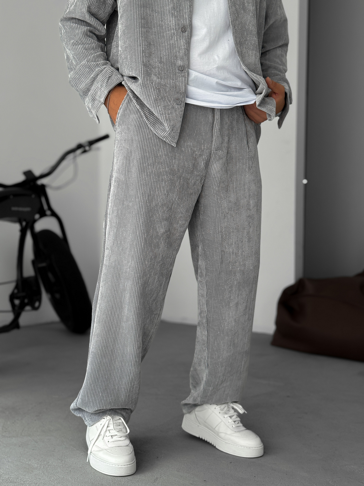 Gri Kadife Baggy Pantolon TW-7016