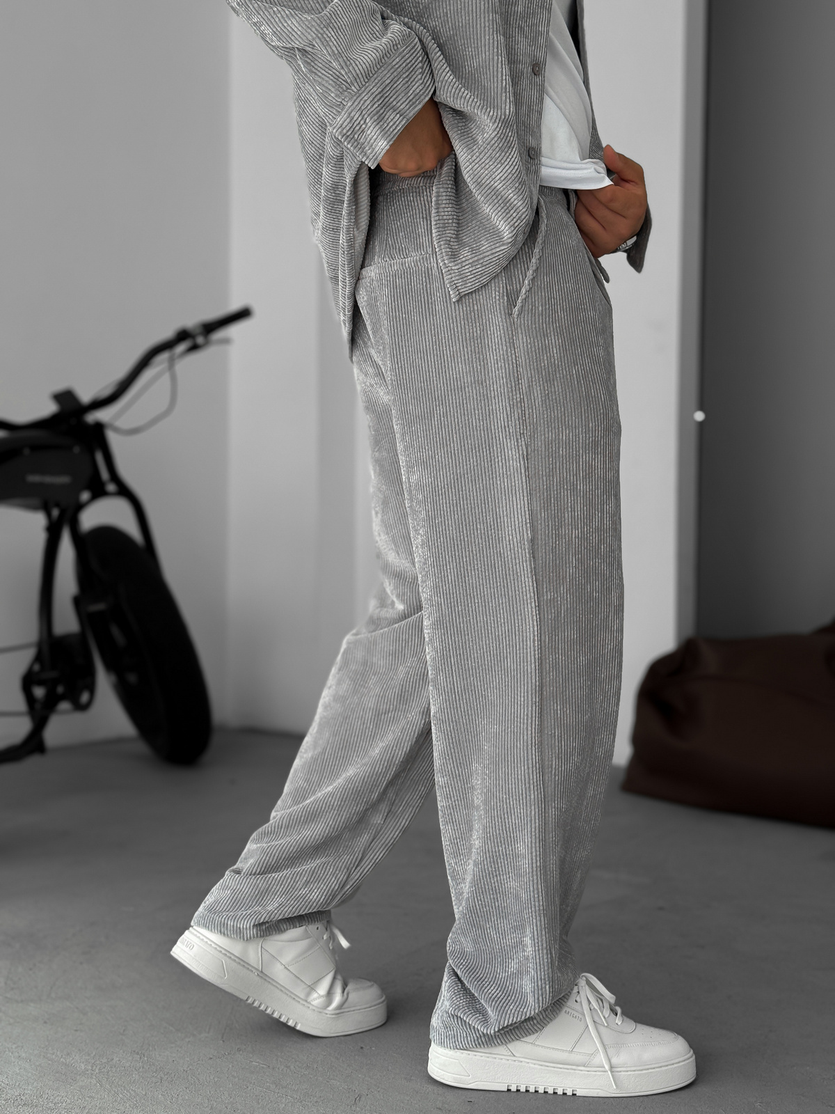 Gri Kadife Baggy Pantolon TW-7016