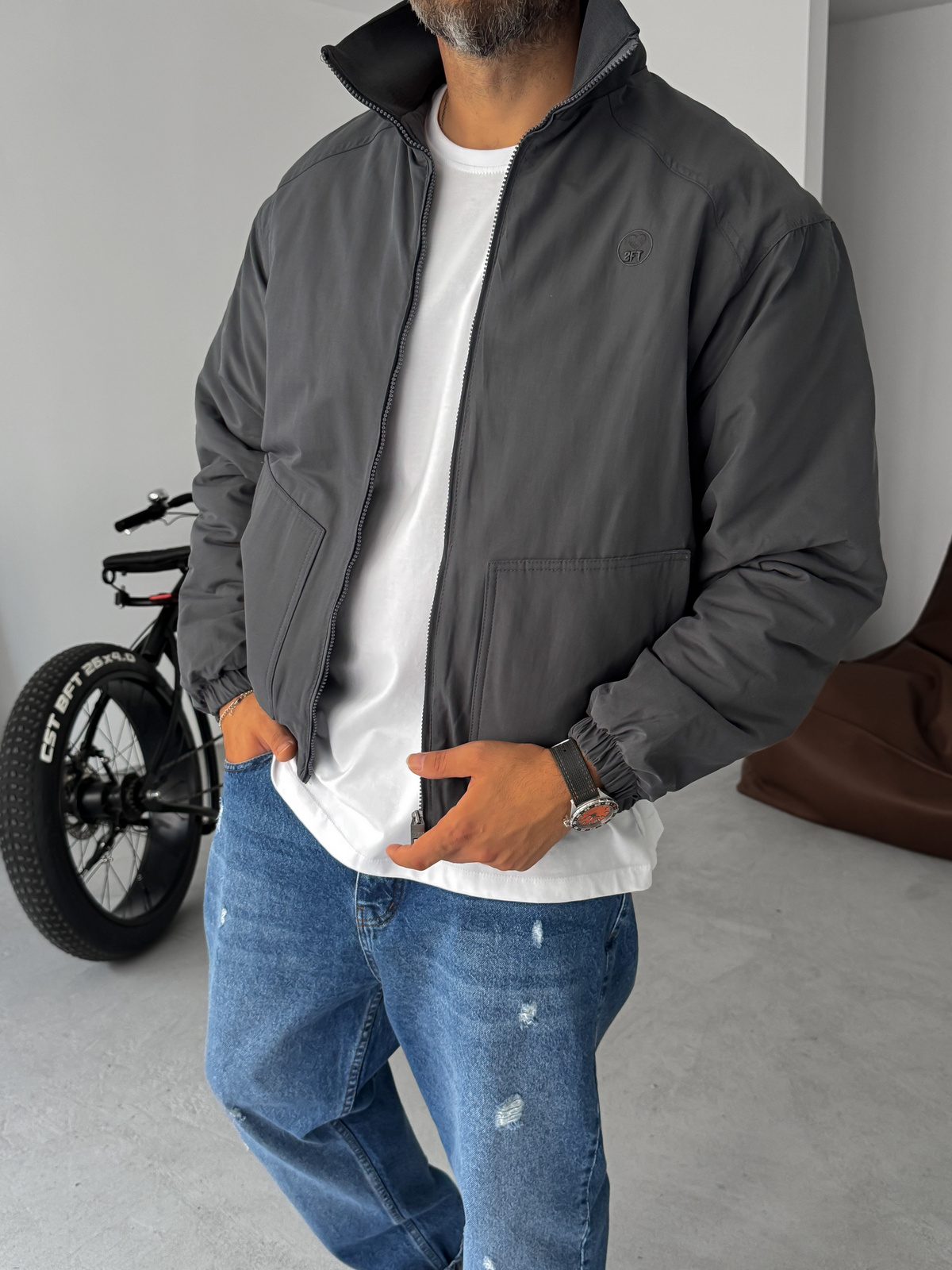 Füme Nakışlı Bomber Mont TW-8000